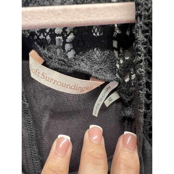 Soft Surroundings Women’s M Black Crochet Lace Trim Maxi Dress Boho Chic - Picture 2 of 7